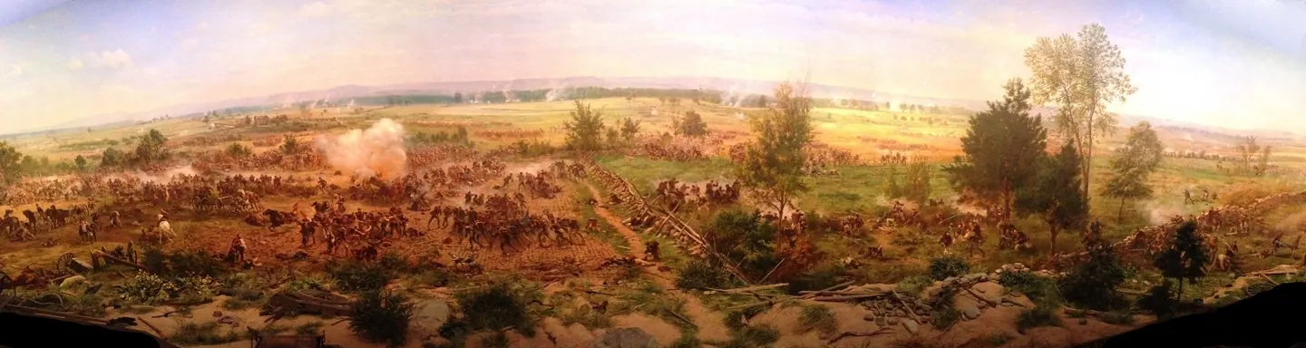 Paul Philippoteaux’s Gettysburg Cyclorama, a panoramic painting of Pickett’s Charge across open fields.